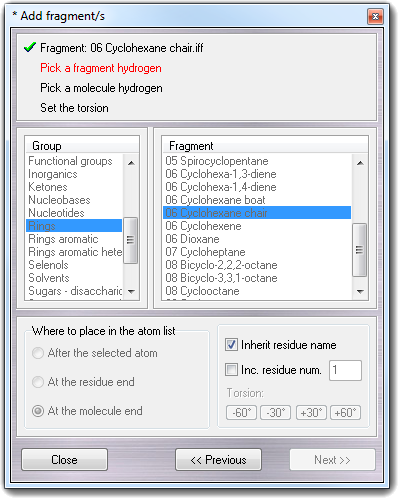 Pick a fragment hydrogen