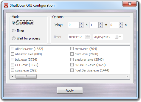 ShutDownGUI graphic configuration